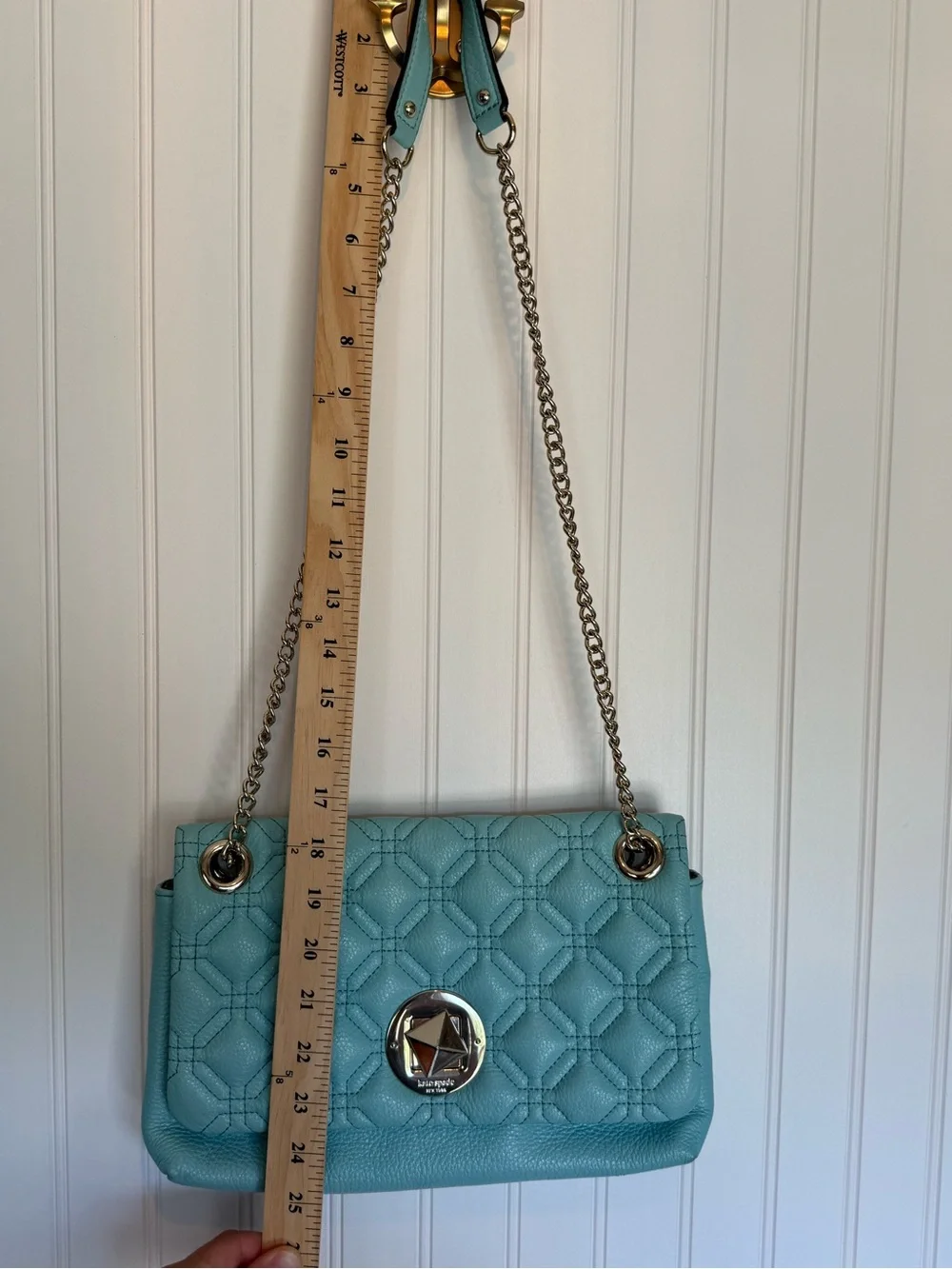 Kate Spade New York Blue Pebbled Leather Quilted Chain Shoulder Bag COA